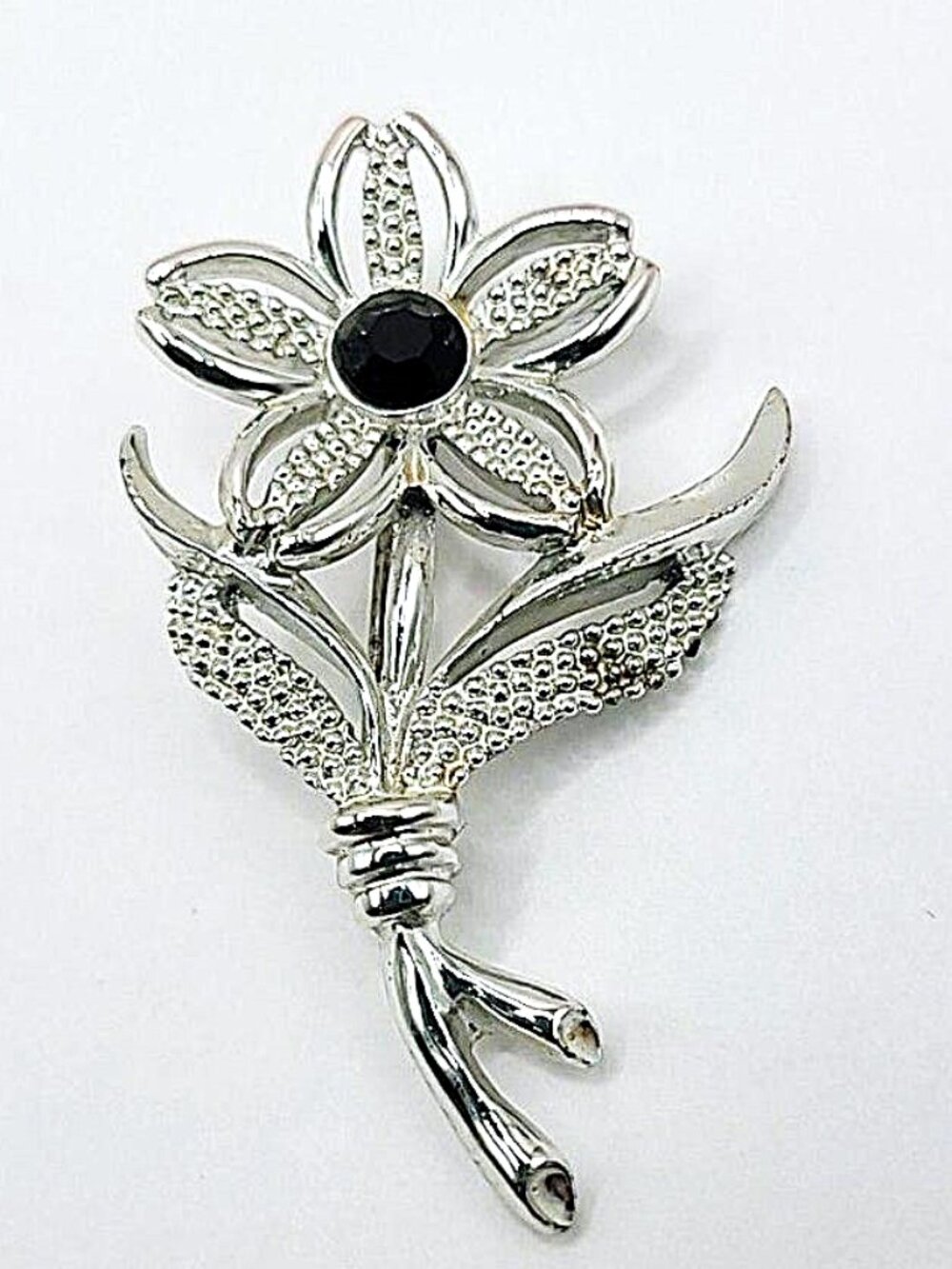 Vintage Sarah Coventry Brooch Floral Silver Flower Pin with Multi- Faceted Stone